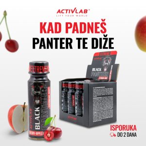 Activlab Black Panther Shot, tečni pre-workout sa ukusom trešnja-jabuka, za energiju i fokus, pakovanje 80ml.