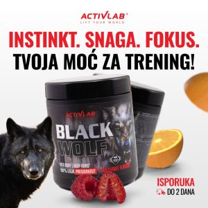 Activlab Black Wolf pre-workout, 300g, dodatak za snagu, fokus i energiju tokom treninga, ukus narandža-malina.