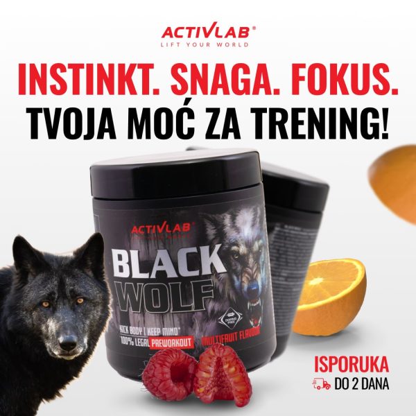 Activlab Black Wolf pre-workout, 300g, dodatak za snagu, fokus i energiju tokom treninga, ukus narandža-malina.
