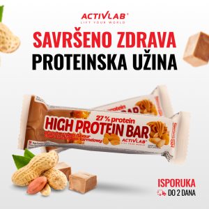 Activlab High Protein Bar, 27% proteina, ukus kikiriki-karamela, proteinska čokoladica za zdravu užinu i oporavak mišića, pakovanje 49g.
