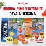 Activlab Isoactive izotonični napici, kesice za hidrataciju i nadoknadu elektrolita, ukusi: ananas sa L-karnitinom, grejp-žen šen, ledeni čaj sa ašvagandom, lubenica-koren make, narandža-đumbir, pakovanje 31.5g.