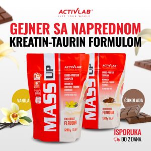 Activlab Mass Up gejner sa kreatinom i taurinom, ukusi vanila i čokolada, pakovanje 1200g.