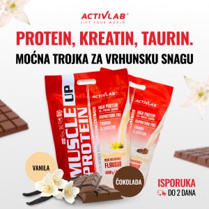 Activlab Muscle Up Protein, proteinski prašak sa dodatkom kreatina i taurina za snagu i oporavak, ukusi čokolada i vanila, pakovanje 700g.