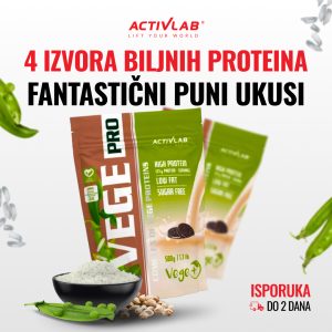 Activlab Vege Pro biljni protein, 4 izvora biljnih proteina, bez glutena i laktoze, pakovanje 500g.