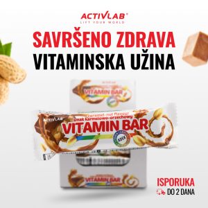 Activlab Vitamin Bar, proteinska čokoladica sa karamelom i kikirikijem, bogata vitaminima, idealna za zdravu užinu, pakovanje 40g.
