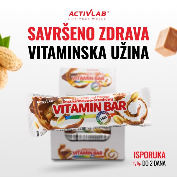 Activlab Vitamin Bar, proteinska čokoladica sa karamelom i kikirikijem, bogata vitaminima, idealna za zdravu užinu, pakovanje 40g.