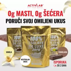 Activlab 100% Isolate De Luxe Zero, proteinski izolat bez masti i šećera, pakovanje 700g, ukusi čokolada, vanila i neutralni.