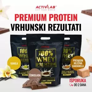 Activlab 100% Whey Premium protein, visokokvalitetni whey za rast mišića i oporavak, ukusi čokolada, vanila i mlečna karamela, pakovanje 2000g.