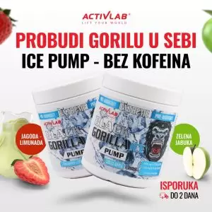 Activlab Gorilla Ice Pump bez kofeina, pre-workout za energiju i snagu, ukusi jagoda-limunada i zelena jabuka, pakovanje 300g.