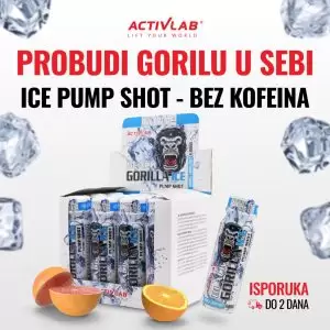 Activlab Gorilla Ice Pump Shot, pre-workout bez kofeina, citrusni ukus, pakovanje 80ml za energiju i mišićnu prokrvljenost i bolju pumpu.