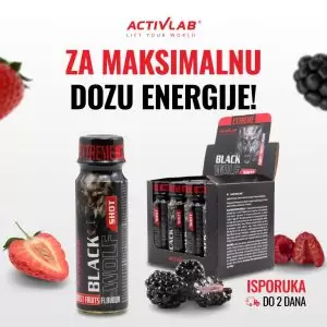 Activlab Black Wolf Shot, tečni pre-workout za energiju i fokus, ukus crvenog voća, pakovanje 80ml.