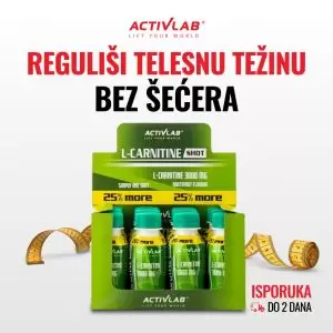 Activlab L-Carnitine Shot, bez šećera, 3000 mg L-karnitina po bočici, dodatak za regulaciju telesne težine, pakovanje 80ml.