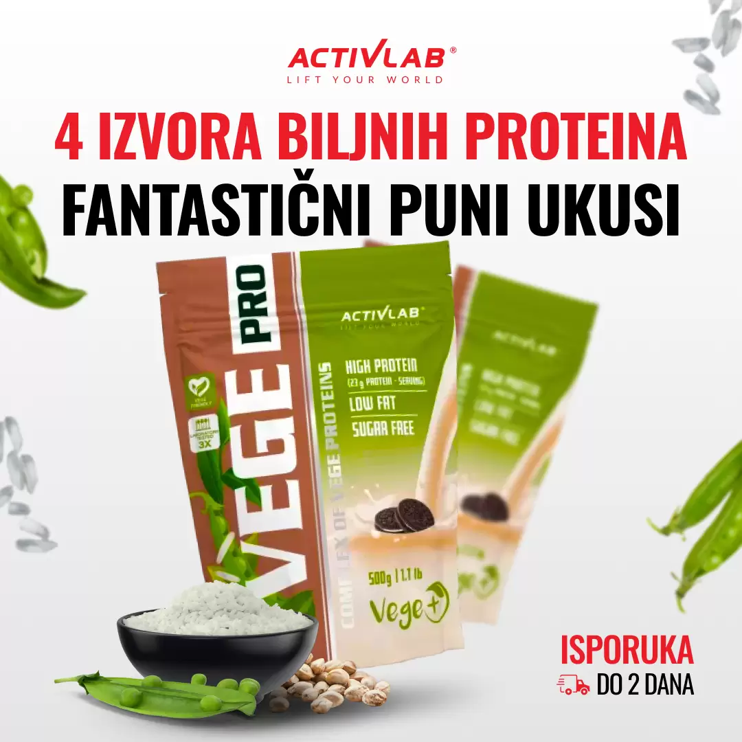 Activlab Vege Pro biljni protein, 4 izvora biljnih proteina, bez glutena i laktoze, pakovanje 500g.